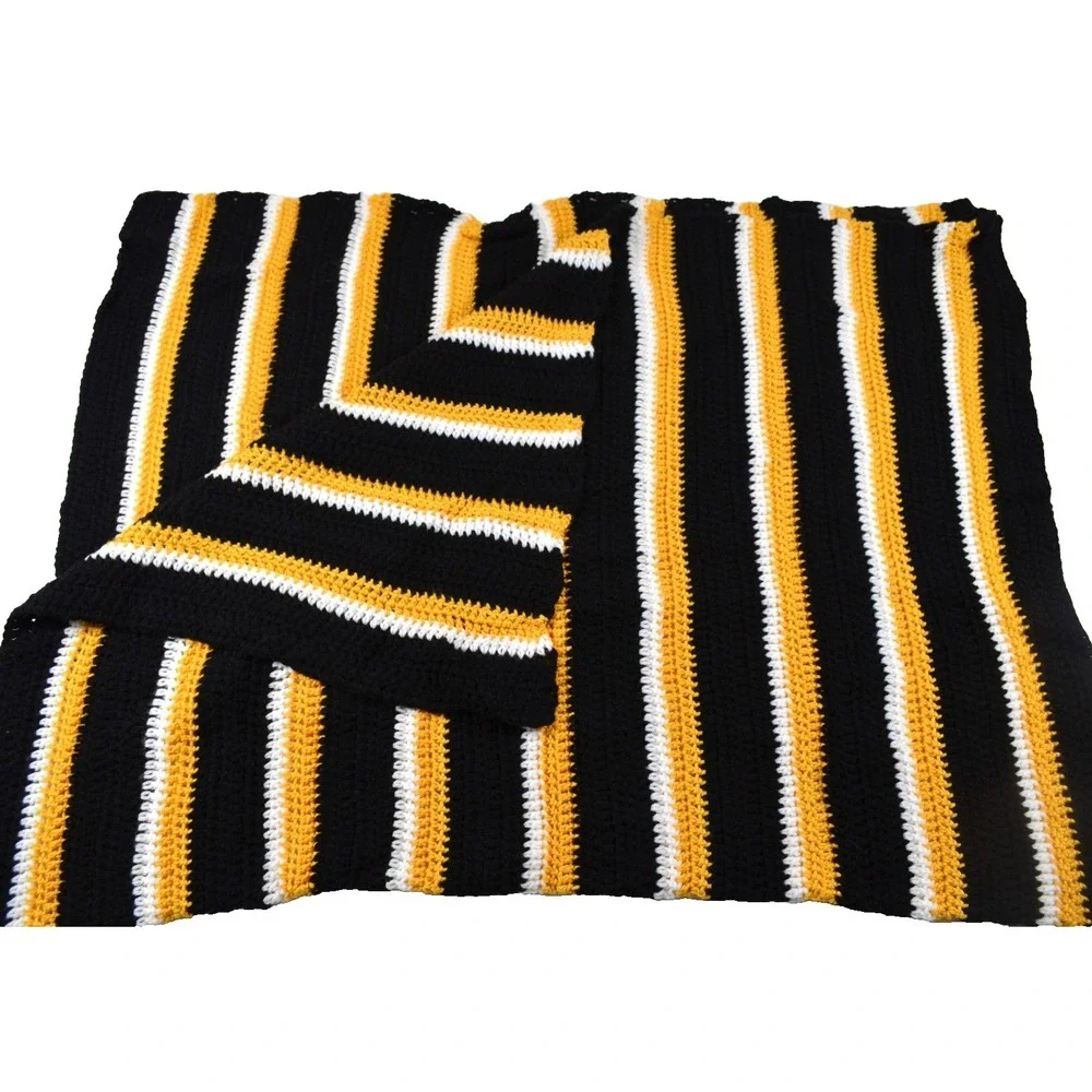 Handmade Afghan Hand Crochet Brown White Gold Purdue Boilermakers 43x70